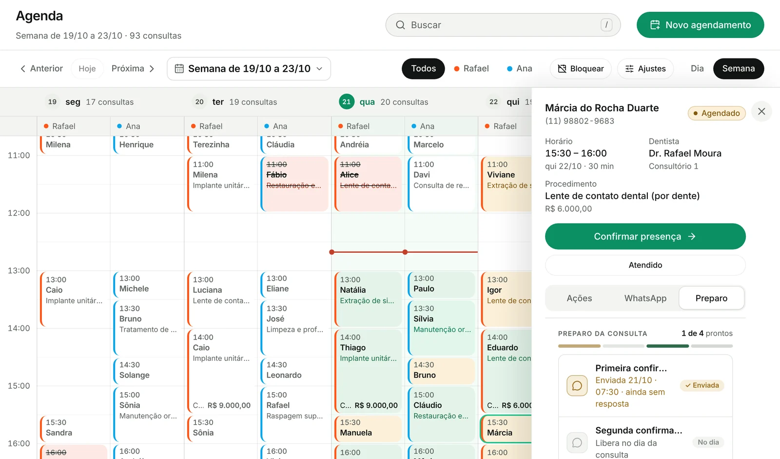 Agenda da semana com a consulta aberta e o preparo da consulta